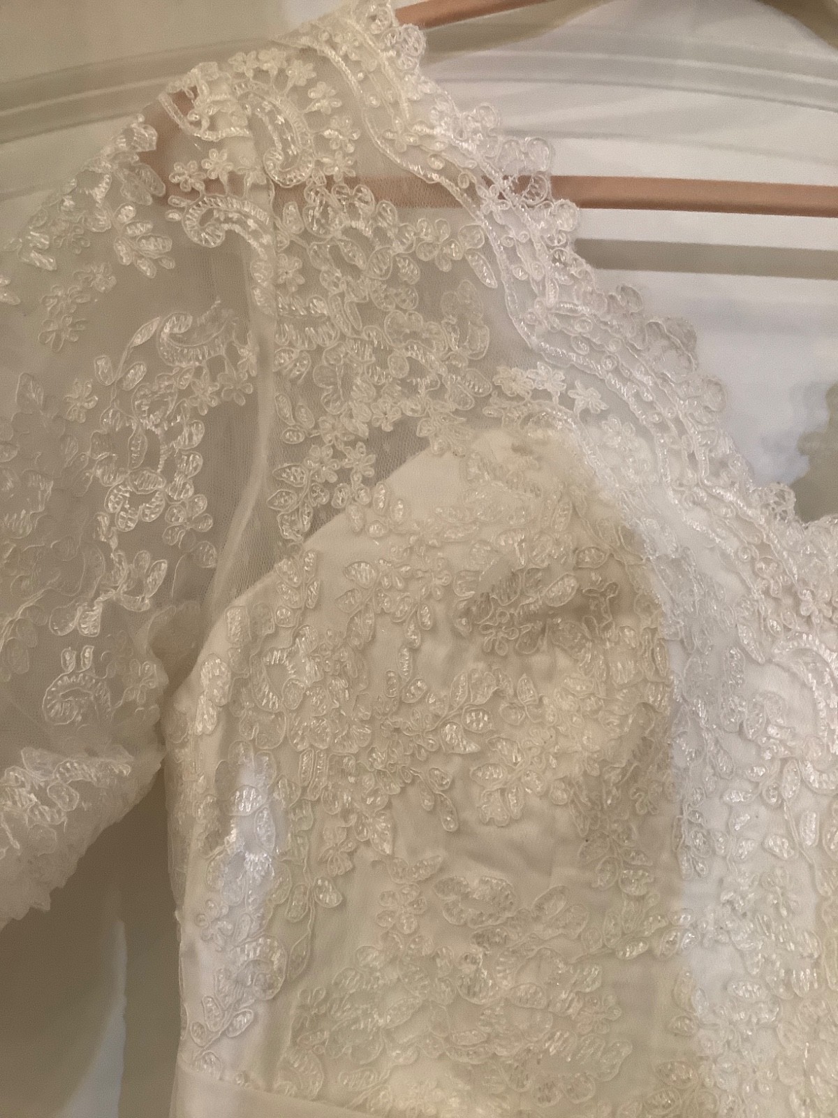 Size 12 White Lace Chiffon New Full-Length Wedding Dress