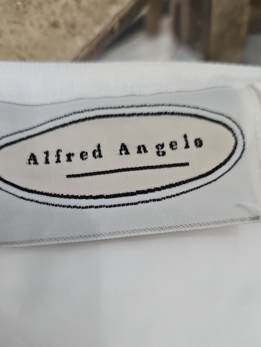 Alfred Angelo White Satin Beaded Bodice Wedding Gown with Sweep Train – Small