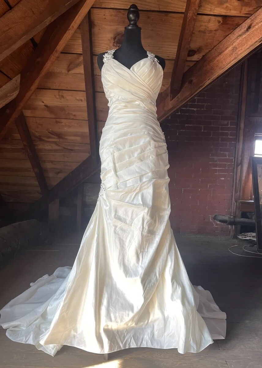 Off White or champaine color roush dress with lace straps and t shape back