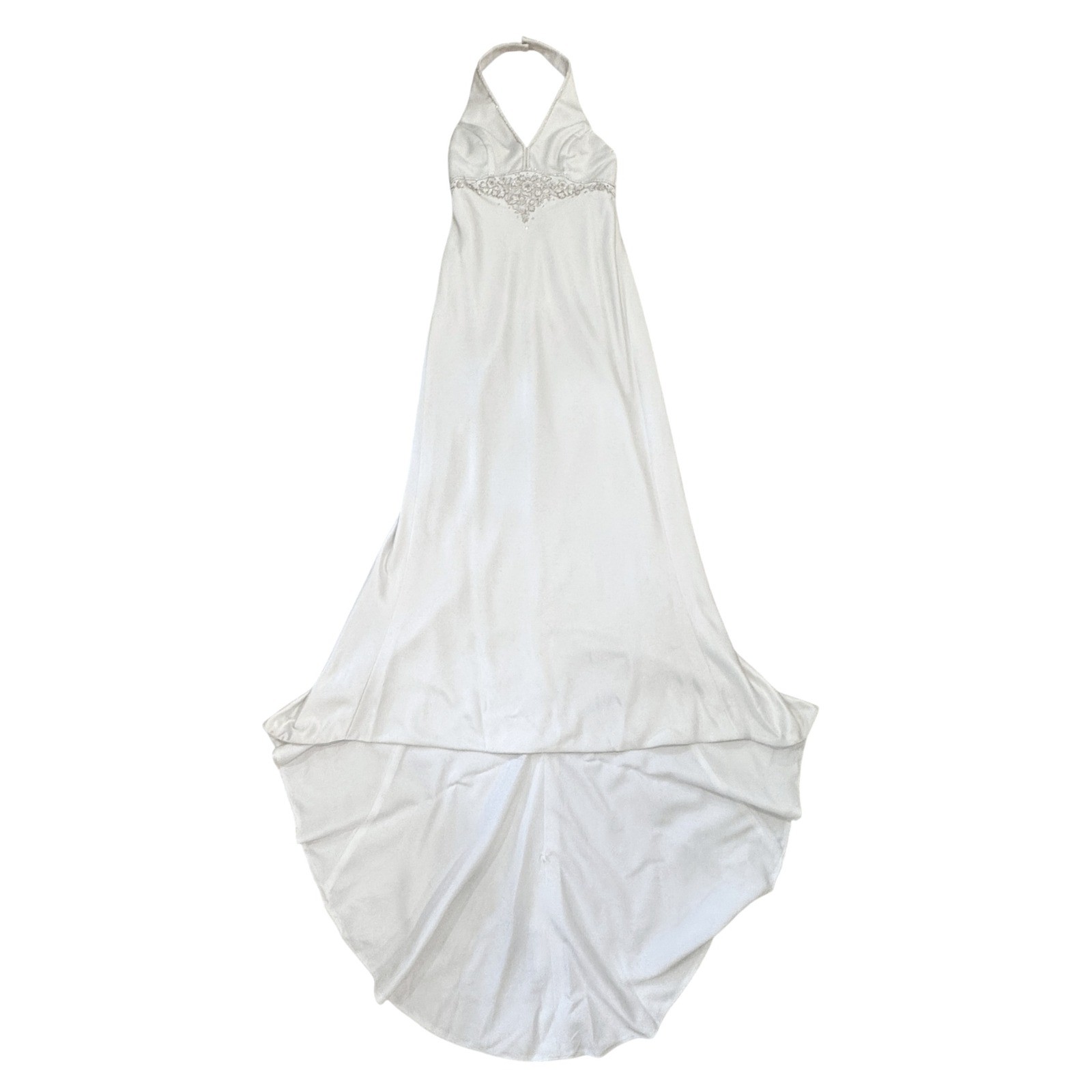 David’s Bridal Oleg Cassini White Halter Neck Beaded High Low Wedding Dress 6