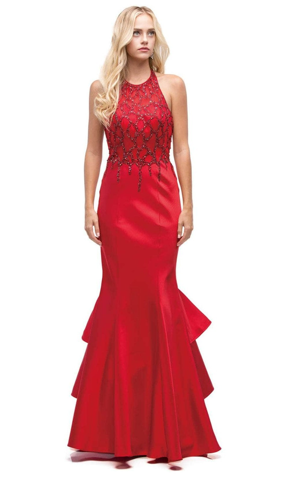 NEW Dancing Queen Halter Ruffled Mermaid Gown NEW WITH TAG. SIZE MEDIUM.