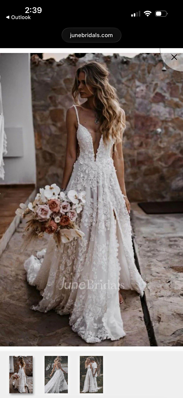 June Bridals White Lace Sleeveless V-Neck A-Line Full-Length Wedding Dress