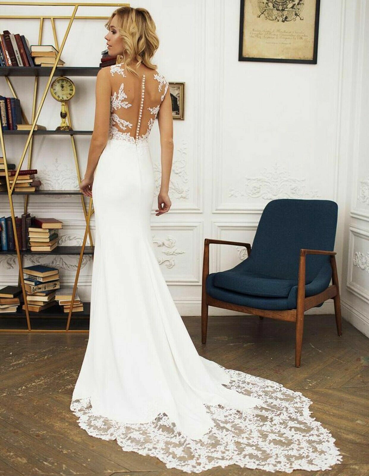 Summer Ivory Nude Wedding Dress Bridal Gown Custom made Tattoo Buttons New