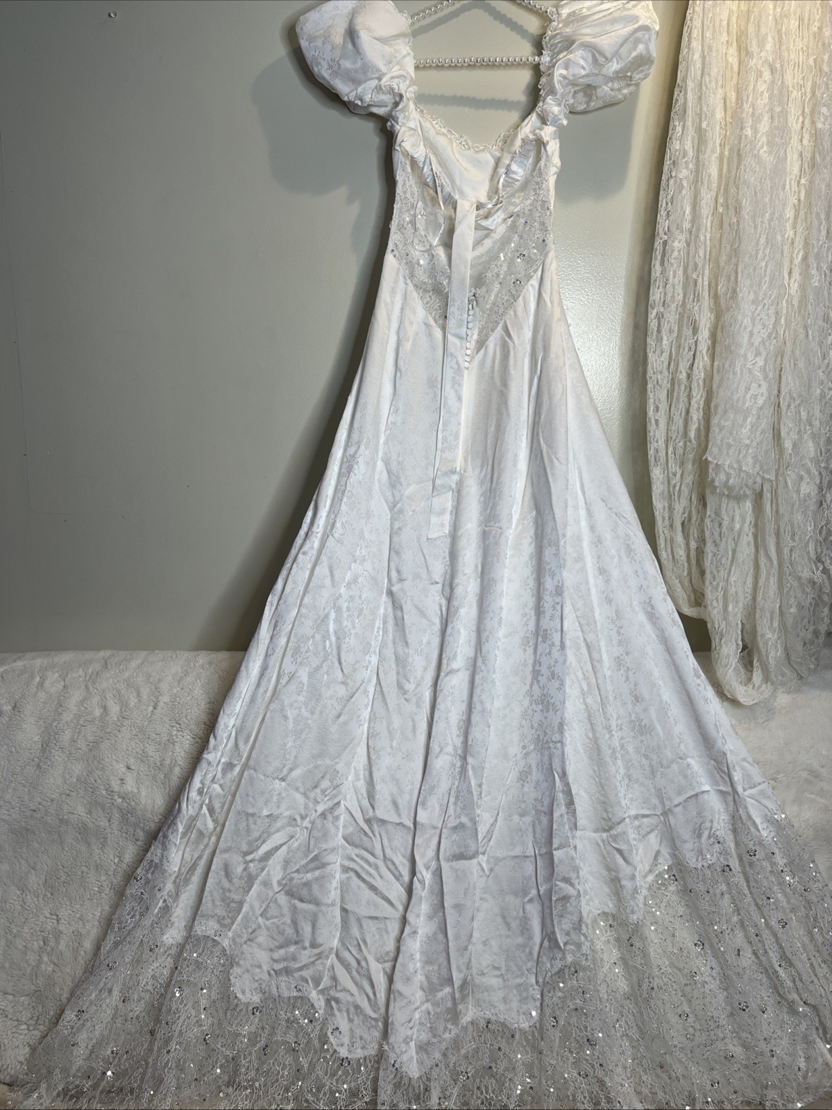For Love & Lemons Aurelia Jacquard Embellished Silk Lace Vintage Wedding Gown 12