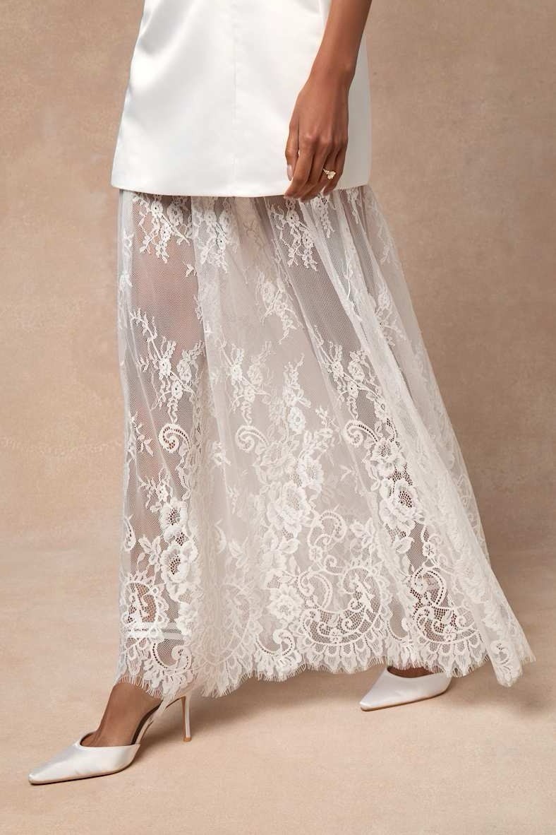Lulus Winslet Maxi Dress Sz Large White Satin Bridal Sheer Lace Boho Wedding