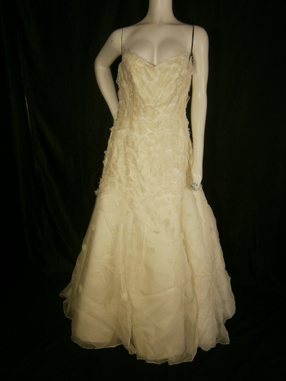 Watters Brides Wedding Dress 10 Ivory A-Line Organza 3-D Floral Overlay