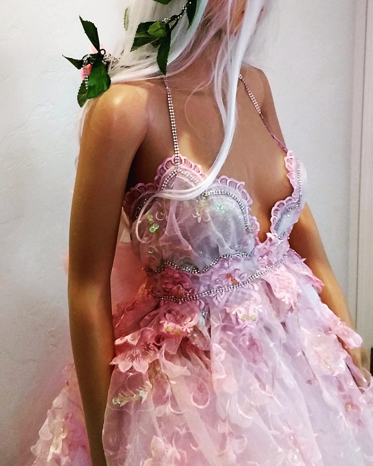 “AMARIS” Pink & White Organza 2 Pc Backless Babydoll Wedding Ballgown Set