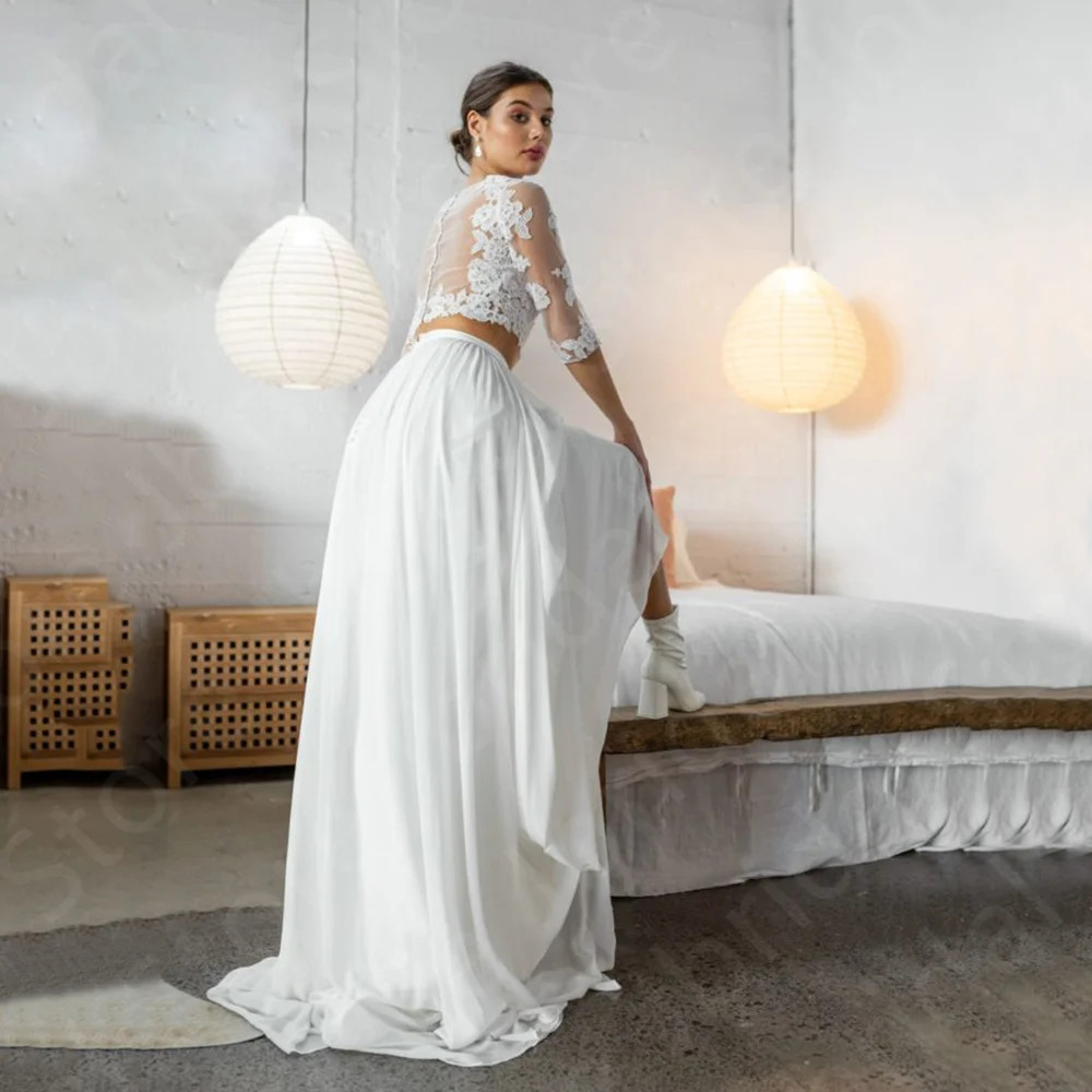 Customized New Summer Beach Wedding Dresses Lace Two Pieces Bridal Gowns Boho