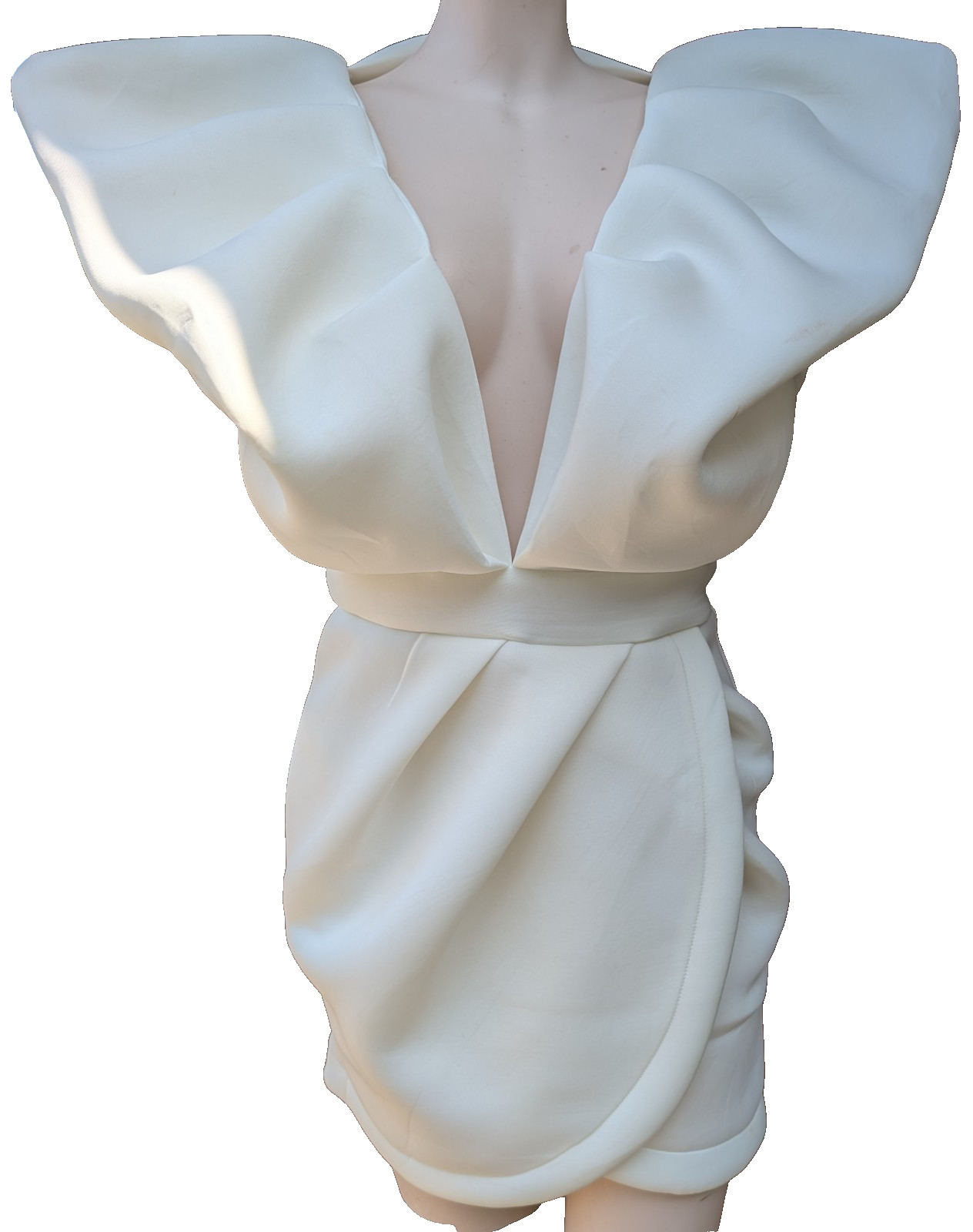 Bridal Wedding Elegant Deep Plunge V-Neck High Low Puffy Ruffle Mini Dress White