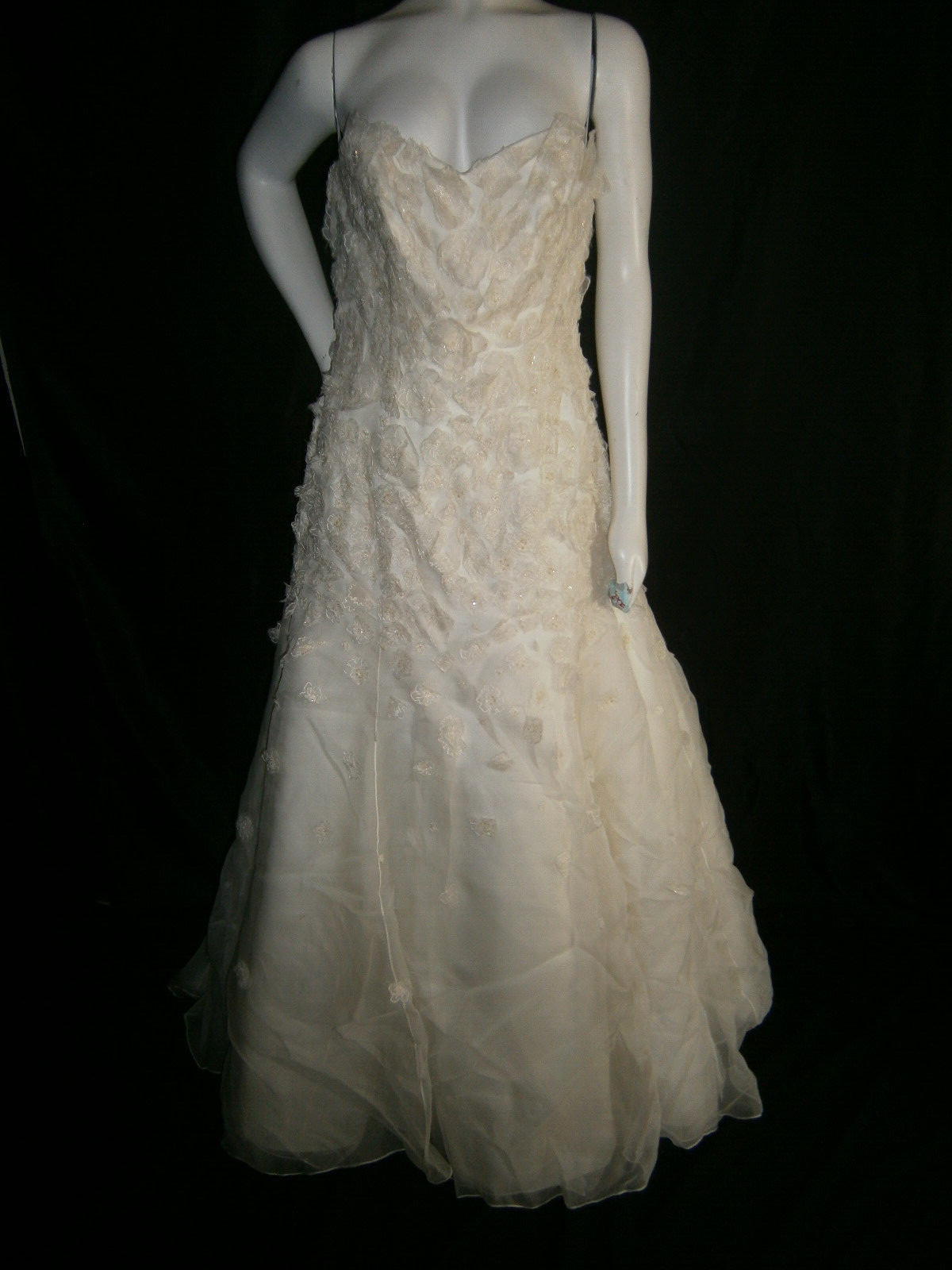 Watters Brides Wedding Dress 10 Ivory A-Line Organza 3-D Floral Overlay