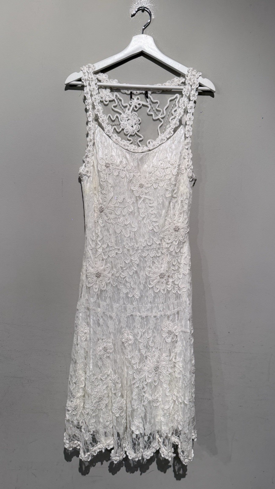 WEDDING BRIDE DRESS Lace Embellish Floral Ivory White Women S/M Embroidered