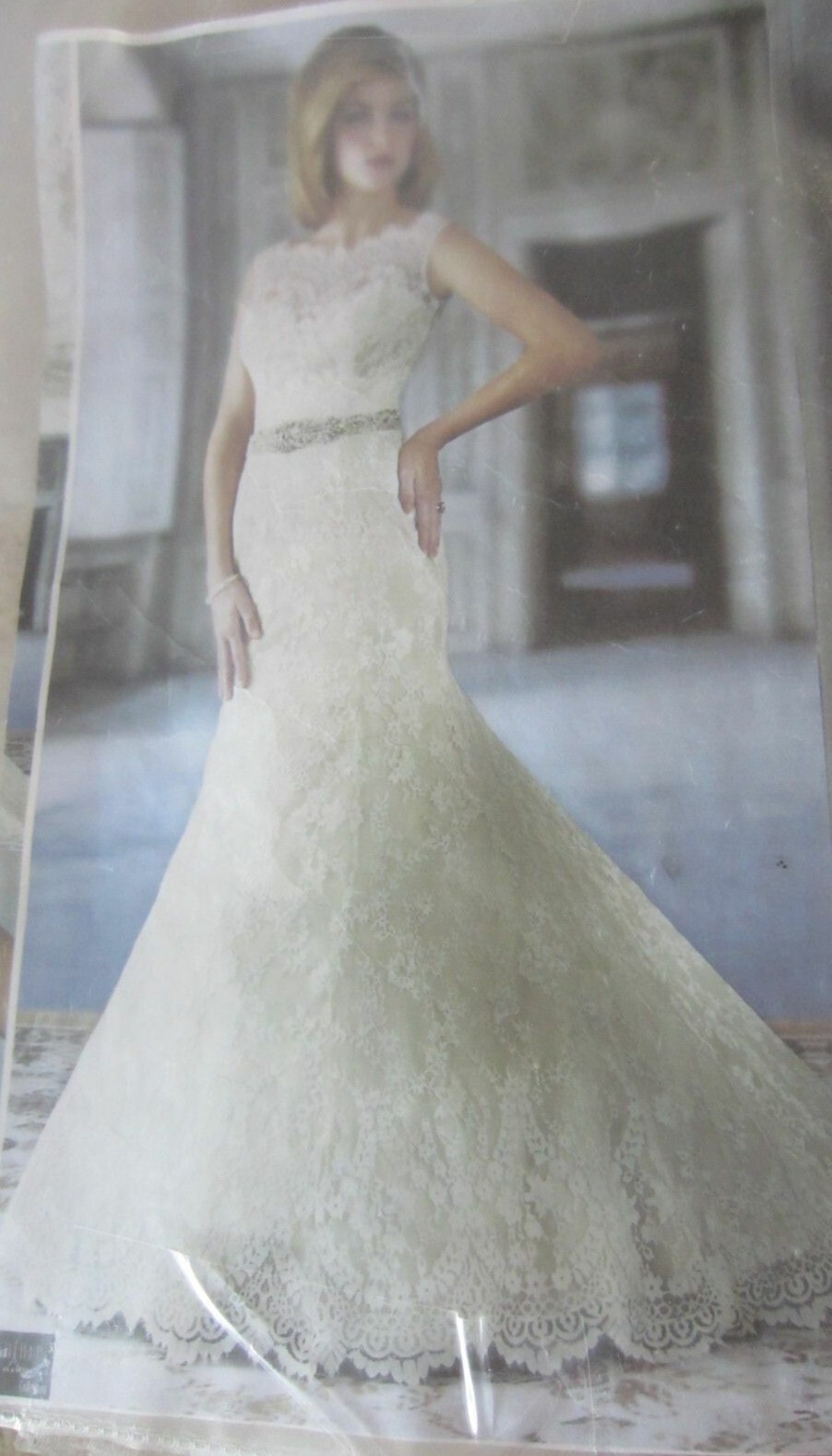 MARYS ivory lace sleeveless wedding dress gown rhinestone belt NWT $858 Size 12
