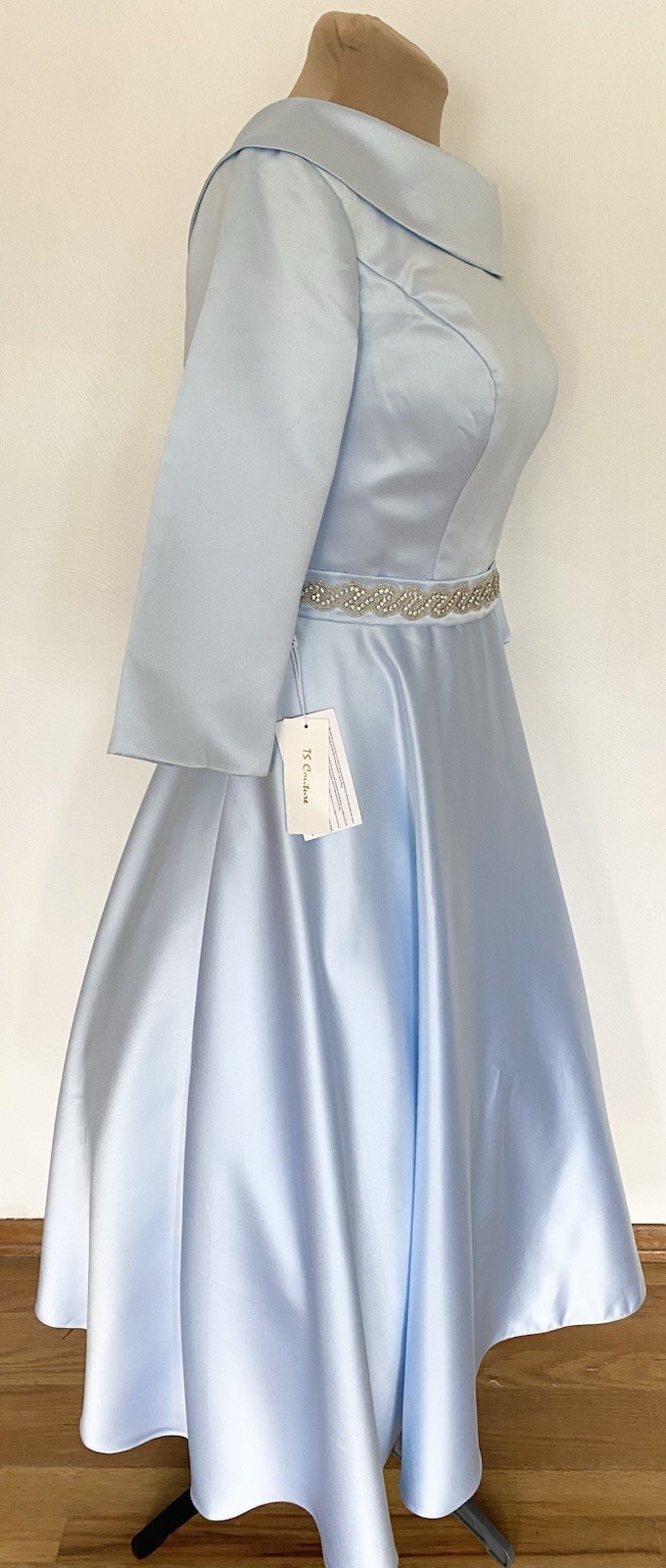 NWT LanTing Bride BLUE Satin *Large* Vintage-Inspired V-Back Retro Wedding Dress