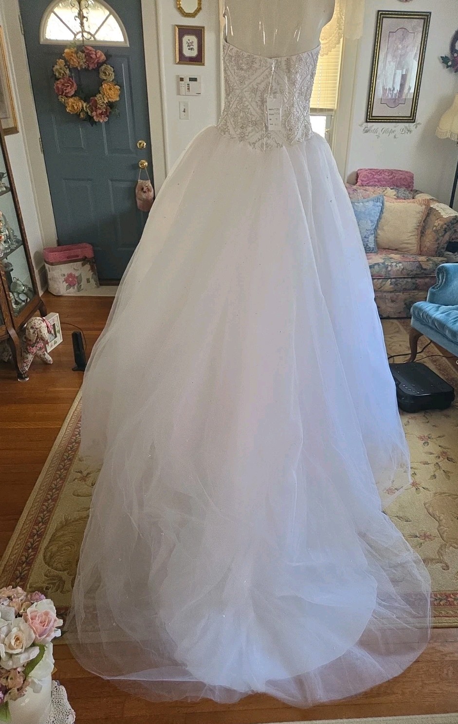 DaVinci Wedding Ball Gown 10 White Silver Beaded Bodice Tulle Skirt #F8134 NWT