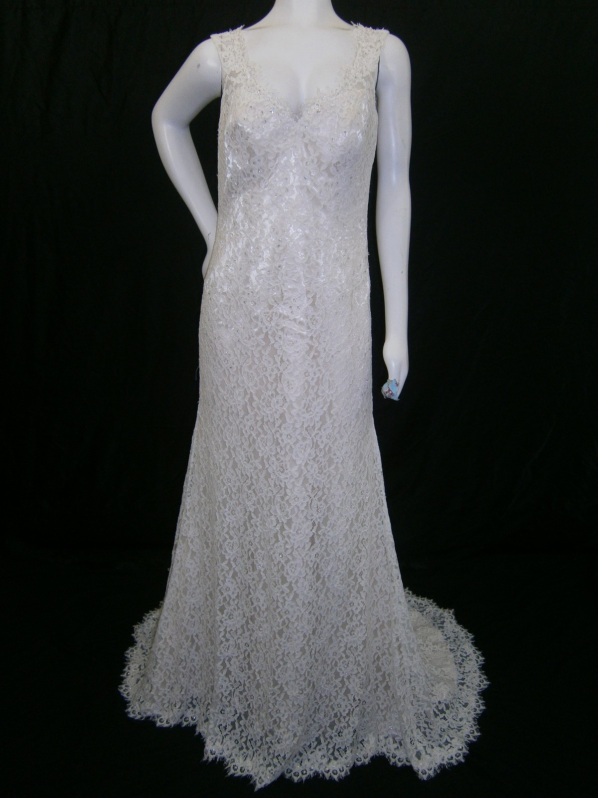 Essense of Australia D1848 Wedding Dress 12 Ivory Cafe Lace llusion Sparkles