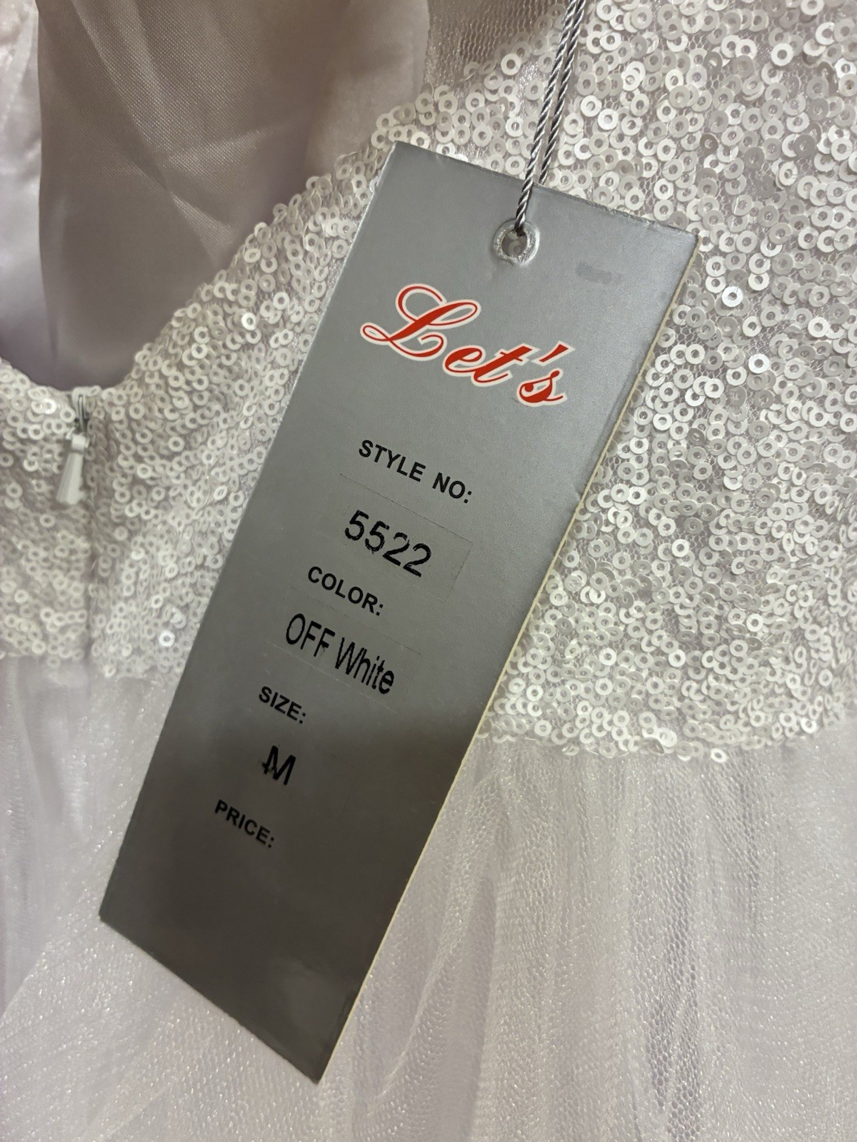 Let’s 5522 Off White Illusion Sleeveless Lace Sequin Tulle A-Line Dress M
