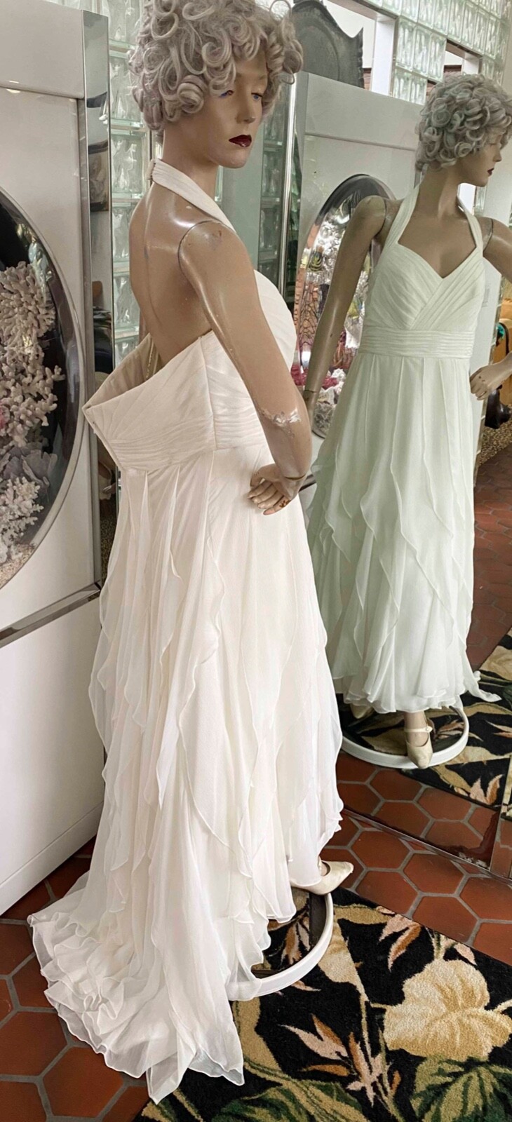 Galina Tiered Ruffles Halter Ivory White Maxi Gown Dress Size 16W
