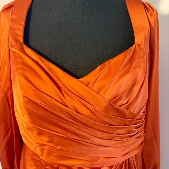 Formal Copper Satin dress with rouching in the front, lace up back, lined,16