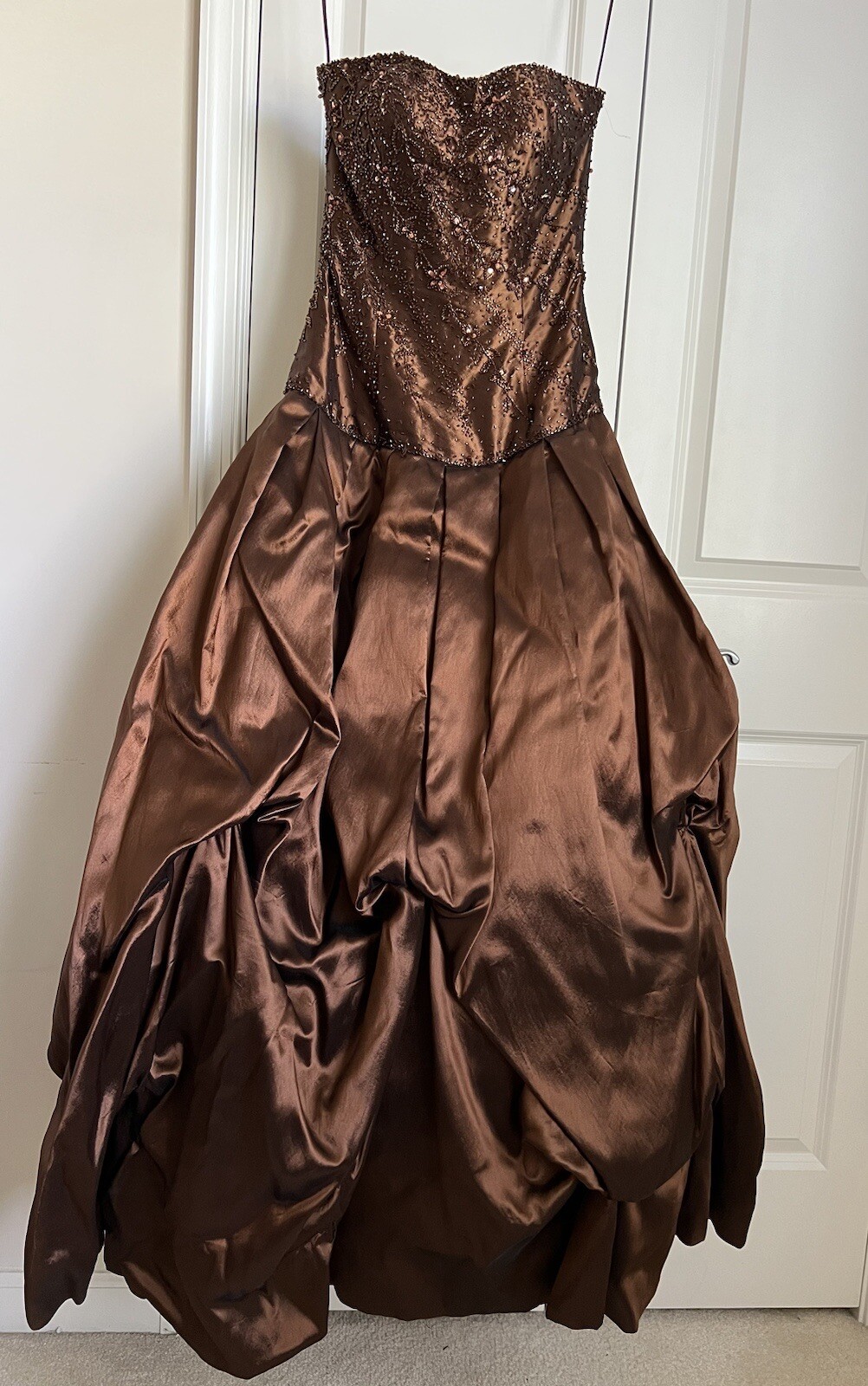 YSA Makino Silk Taffeta Mermaid Gown Brown Beautiful Beads Embellished WOW