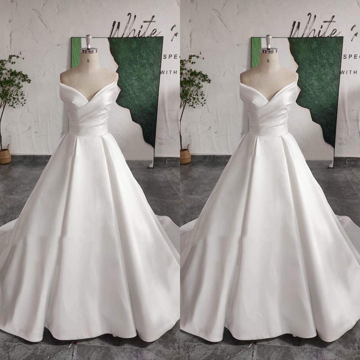 Sleeveless Wedding Dresses White Ivory Satin Lace up Simple Bridal Gowns
