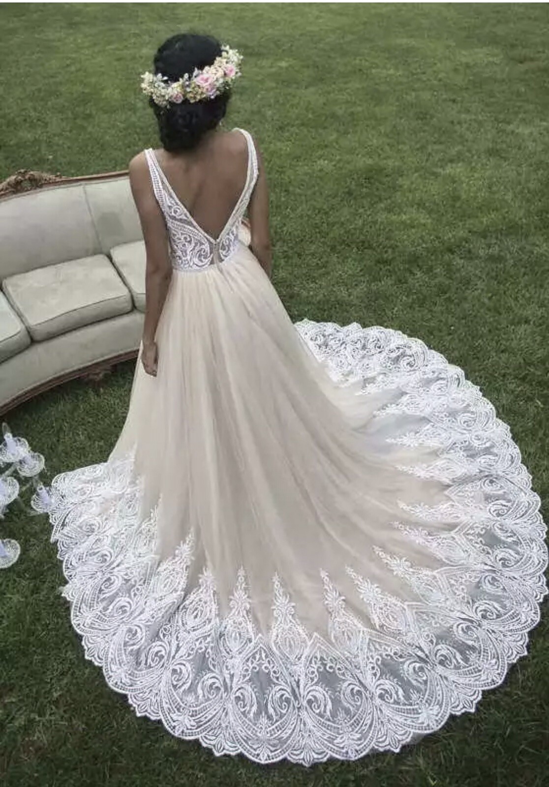 New ASHLEY &JUSTIN Bridal Gown Wedding Dress Size 8 Iv Nude 4702125