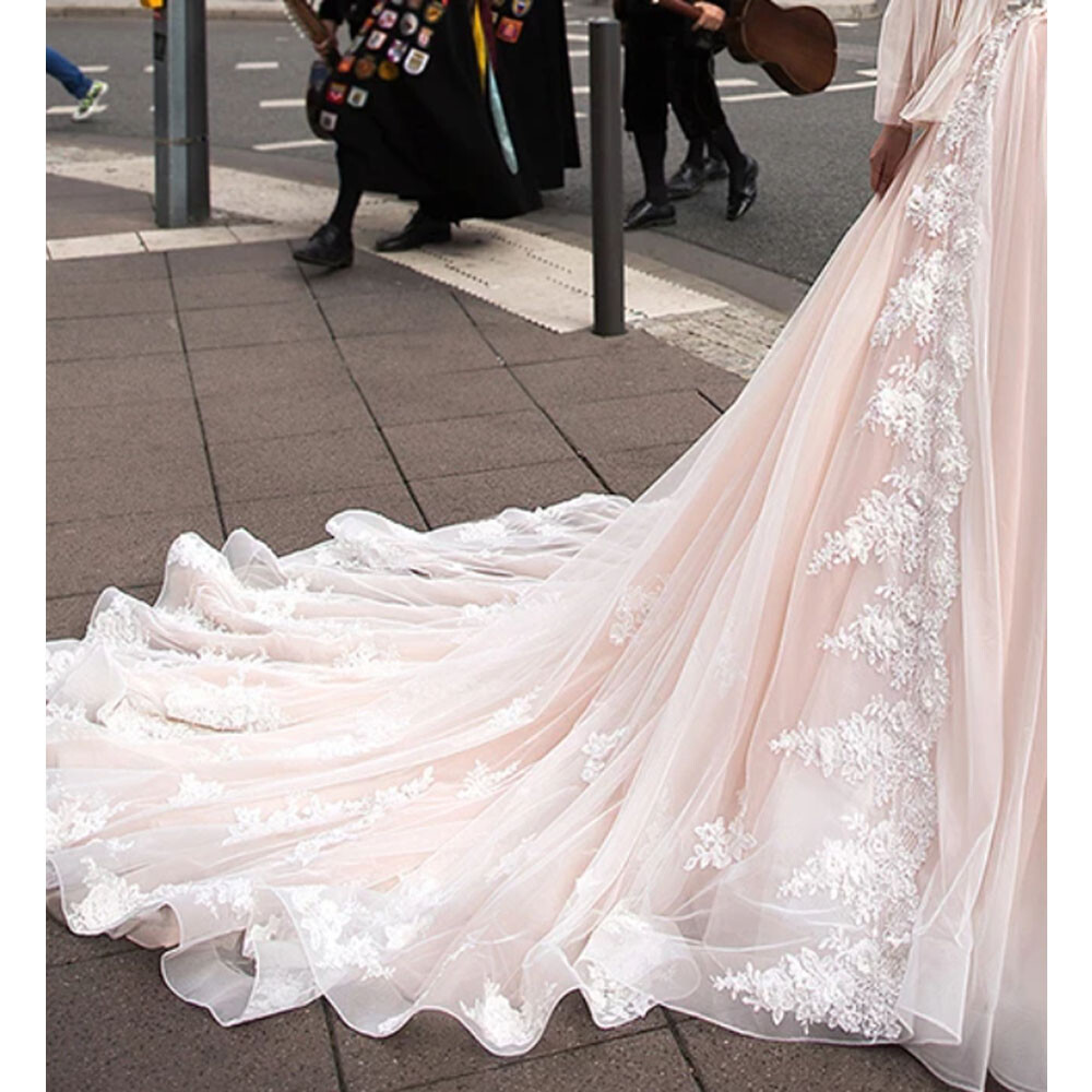 White and Pink Detachable Train Skirt Lace Tulle Overskirt wedding accessories