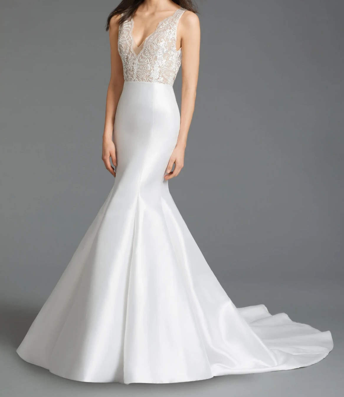 Tara Keely Mia Wedding Dress 0-6 Mikado Fit & Flare Lace V Bodice Low Back