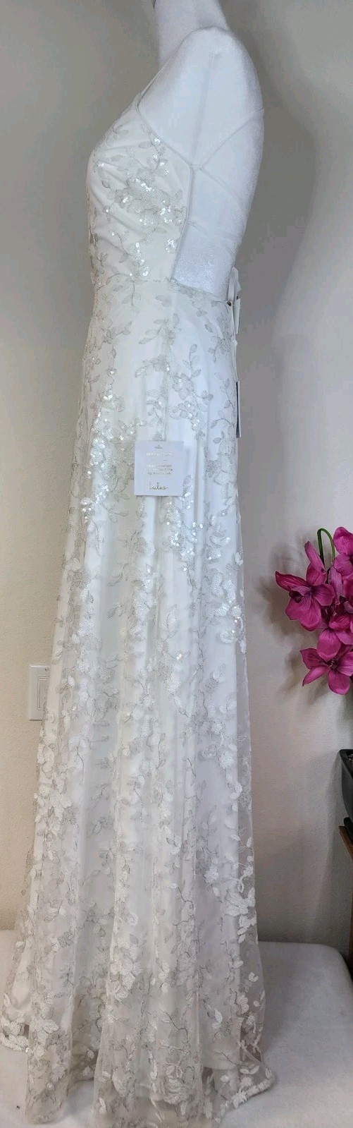Lulus Magically Charming White Sequin Embroidered Lace-up Maxi Wedding Dress