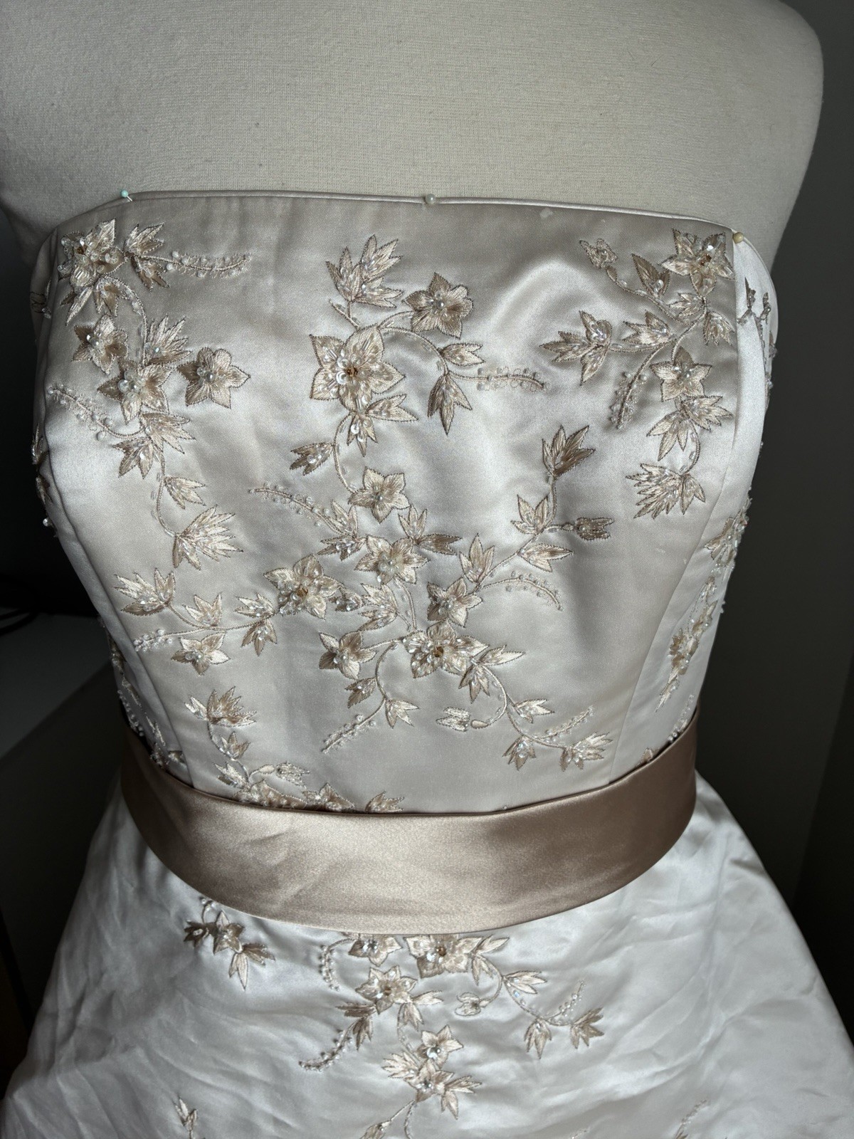 David’s Bridal Oleg Cassini CT203 Champagne Strapless Beaded Wedding Gown 16