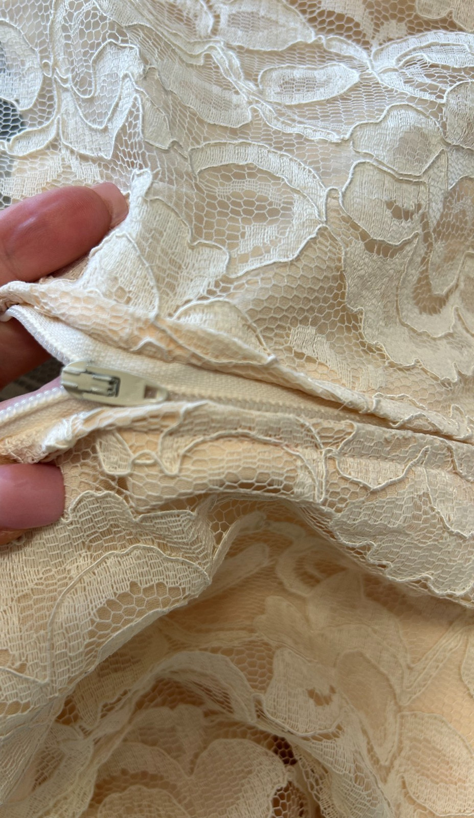 80s Ursula Switzerland Wedding Dress Size 4 Midi Peach Lace Top Chiffon VGUC