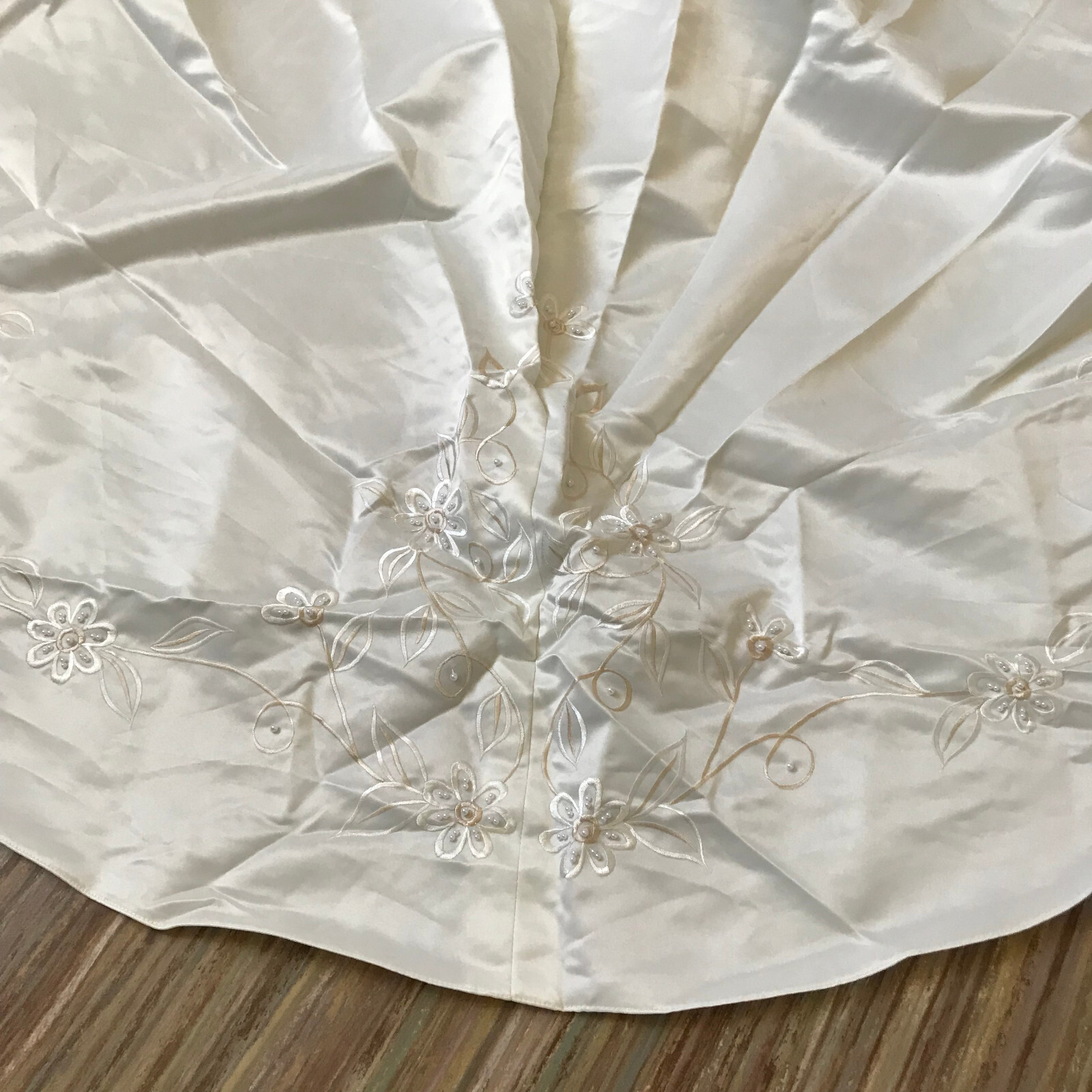 Bridal Originals Embroidered Satin Short Sleeve Wedding Gown Dress w/ Train