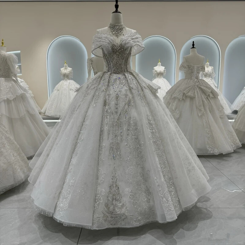 Sweetheart Wedding Dresses Princess Sparkly Appliques Bridal Gowns Floor Length