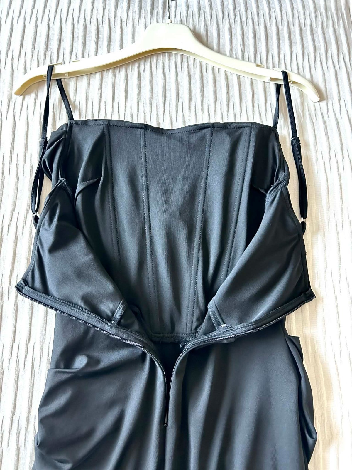 Elegant Long Black Mermaid-Style Gown with Ruching; Wedding Guest, Black-Tie