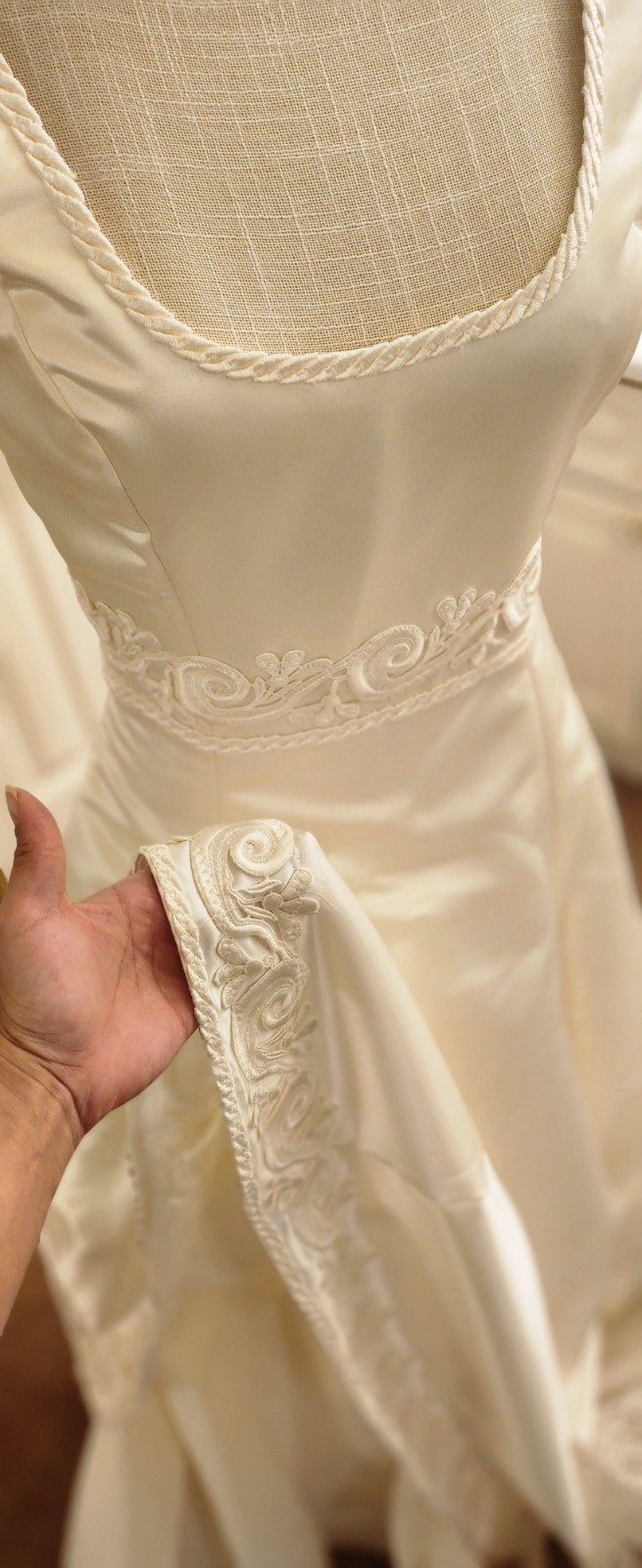 Demetrios champagne Embroidered A-Line Wedding Dress Cap Sleeve Square Neck