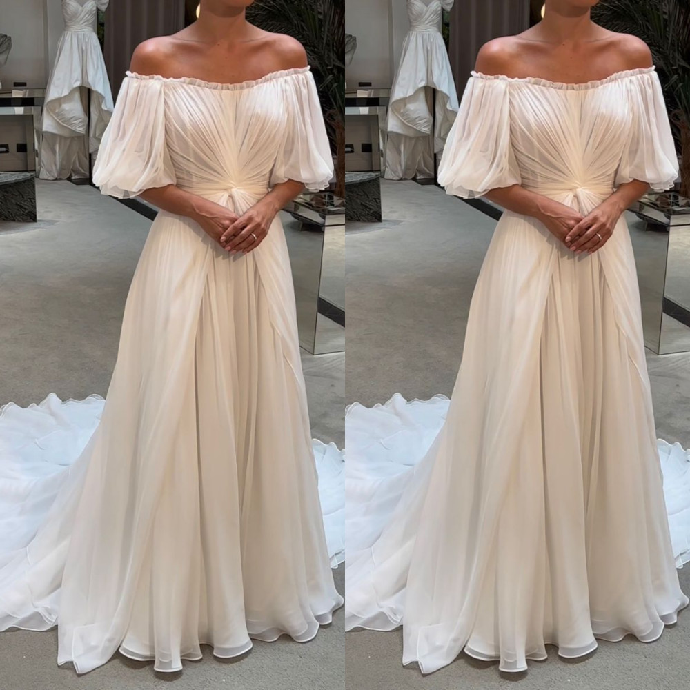 Chiffon Wedding Dresses Sweep Train Elegant Bridal Gowns Summer Beach Dress