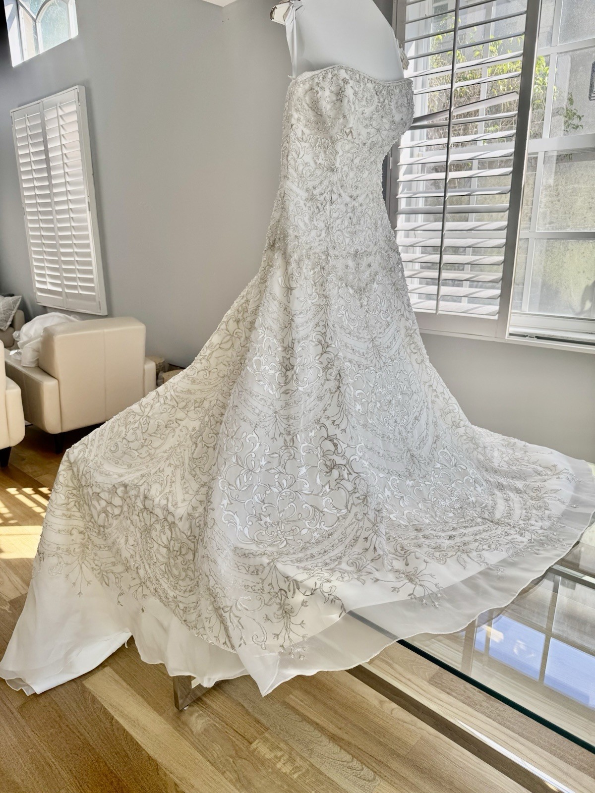 Beaded Embroidered Ball Gown Wedding Dress with Train