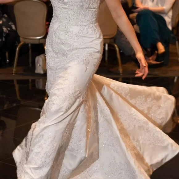 Oleg Cassini Ivory Satin and Beaded Wedding Gown (Price reduced)