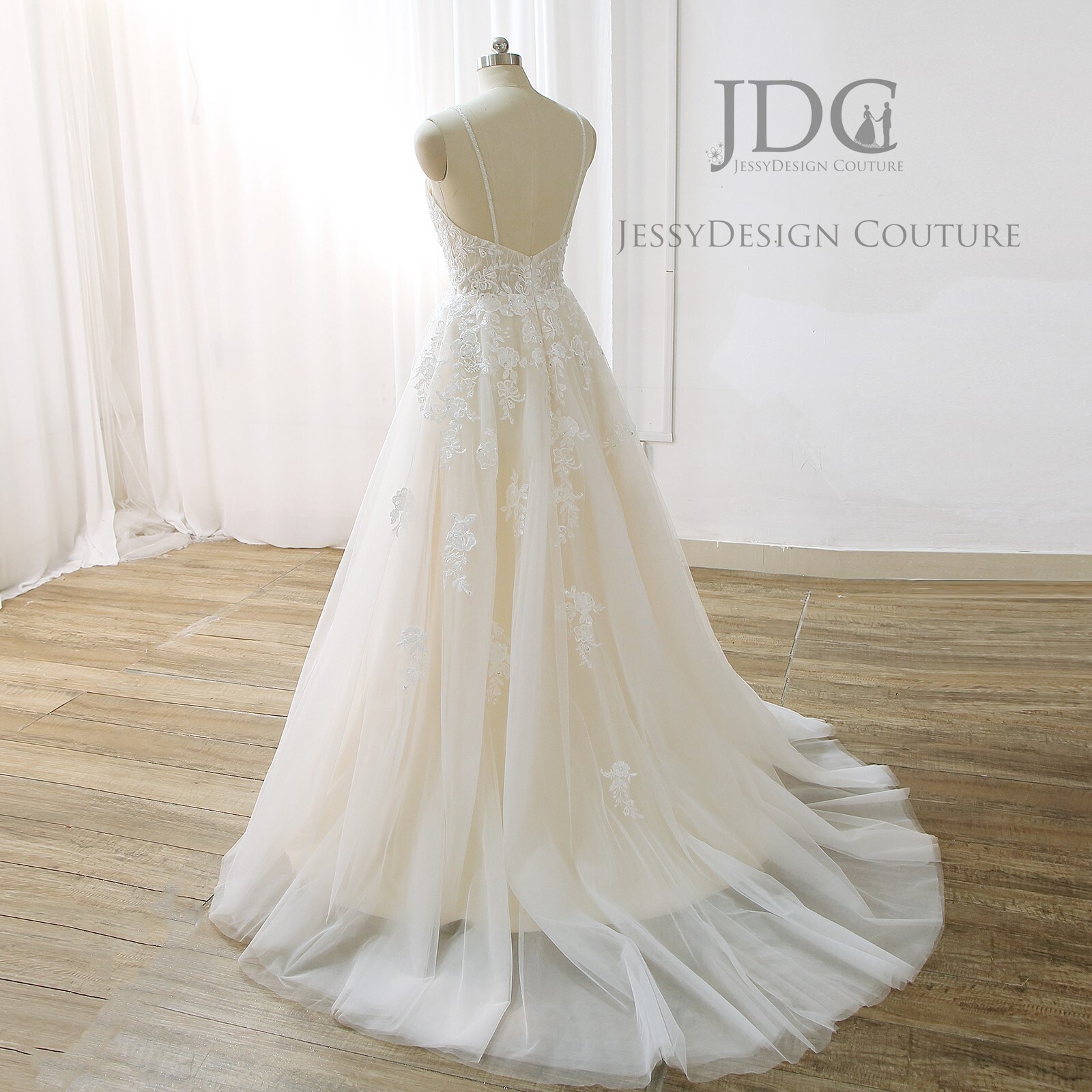 Dreamy Beaded Pearls Bridal Gown Lace Wedding Dress Custom made Ivory Nude