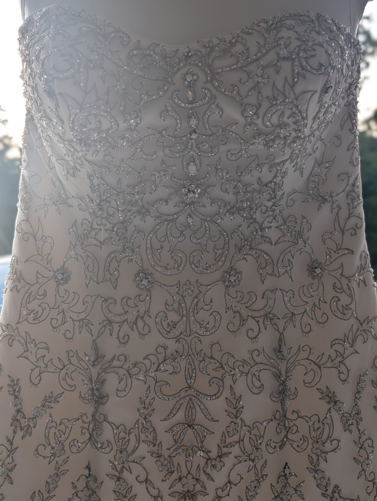 Oleg Cassini Strapless Sweetheart Ivory/Silver Beaded Mermaid Wedding Dress 12