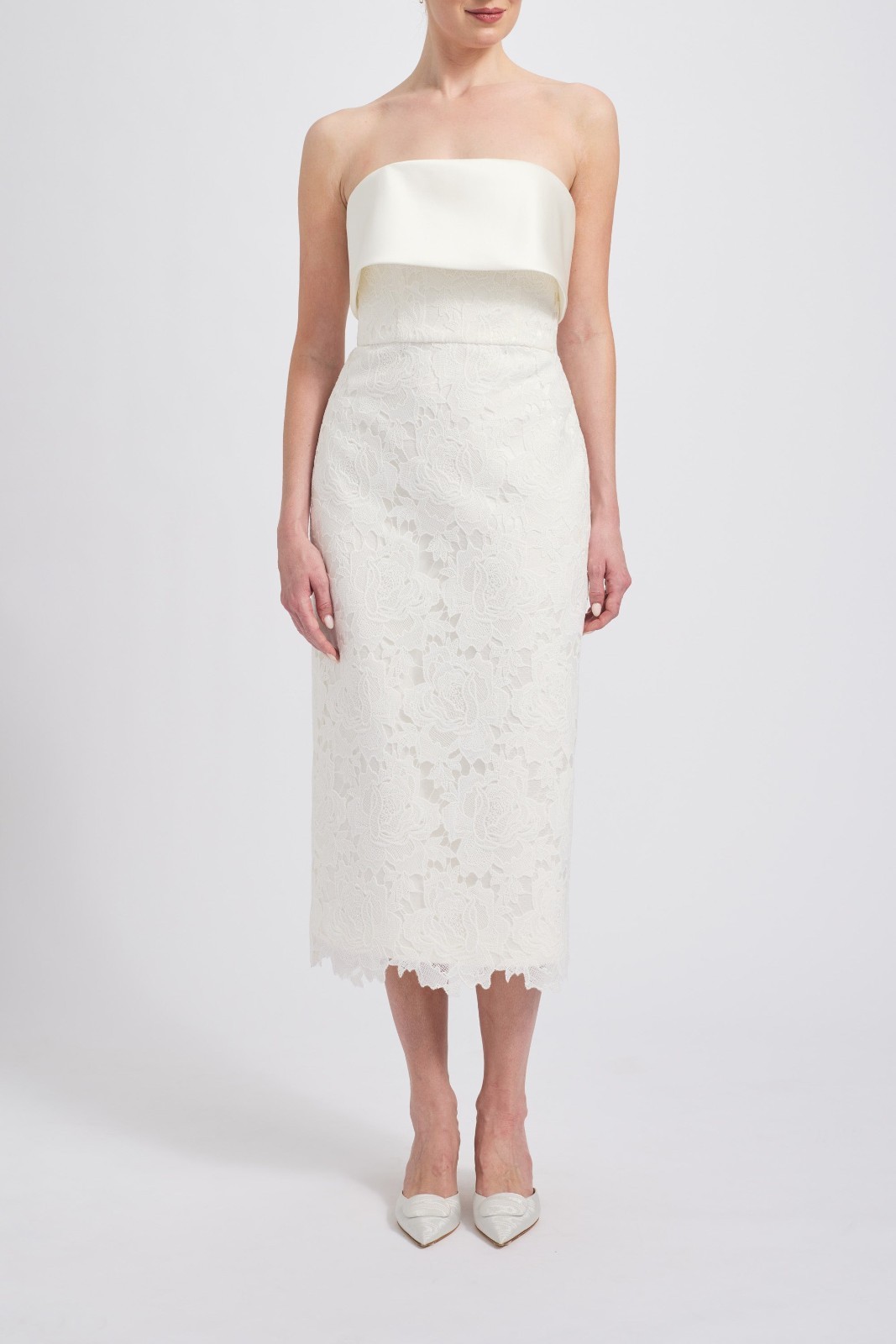 NWT AMSALE Guipure Lace Dress Wedding Tea Length Satin Ivory $750