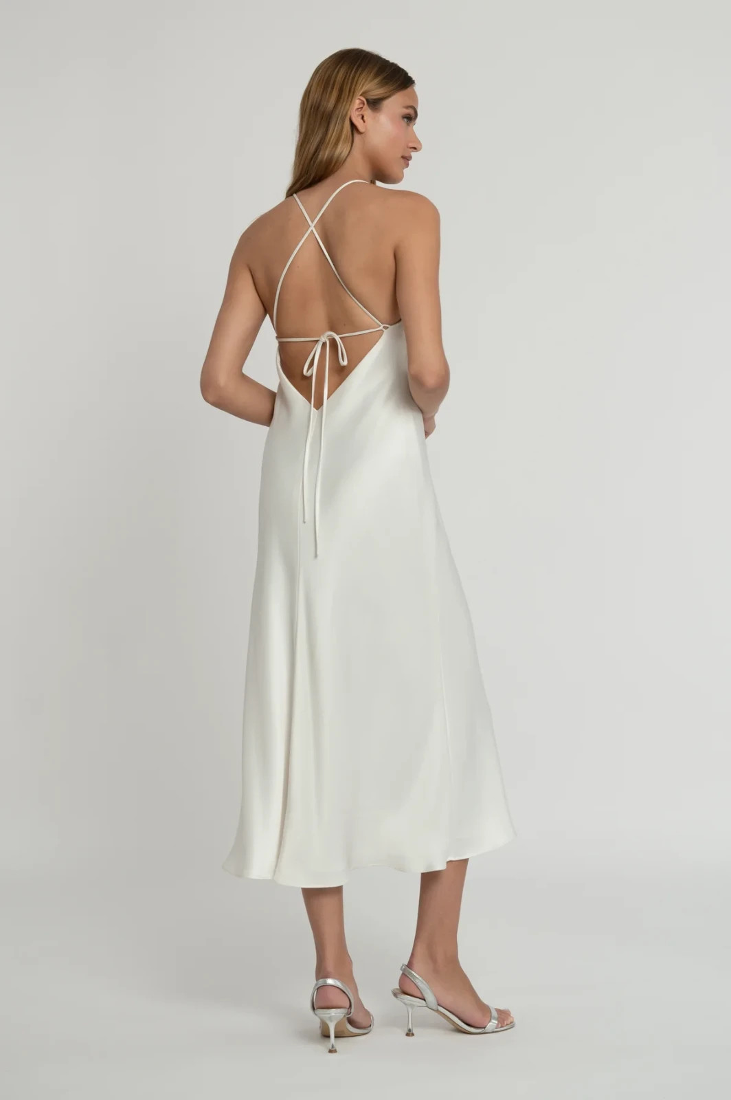 Jenny Yoo Bellini Midi Short Slip Wedding Dress 2 Ivory Luxe Satin Modern Chic