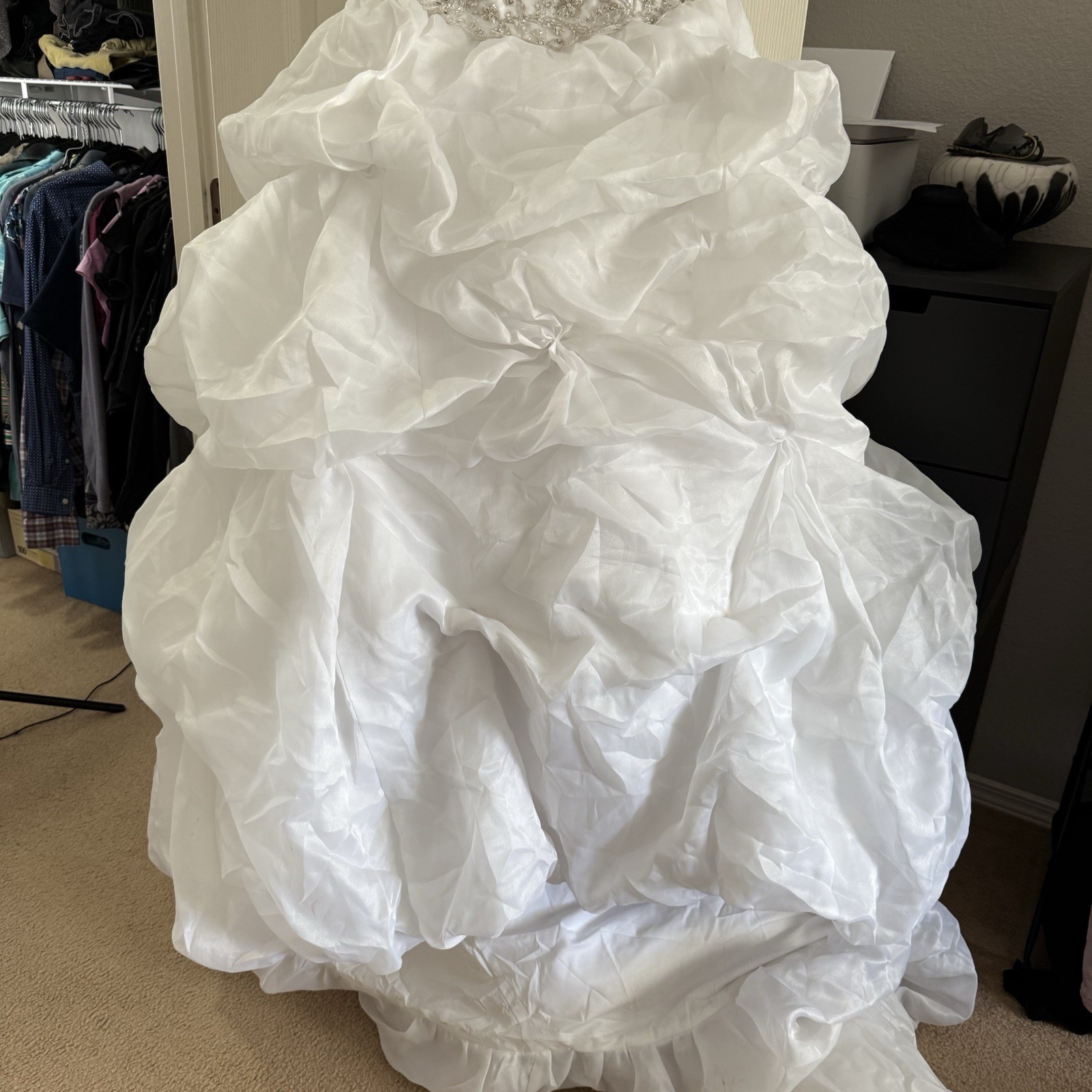 Allure Bridal Strapless Sweetheart Wedding Dress Chapel Train Satin Organza 8326