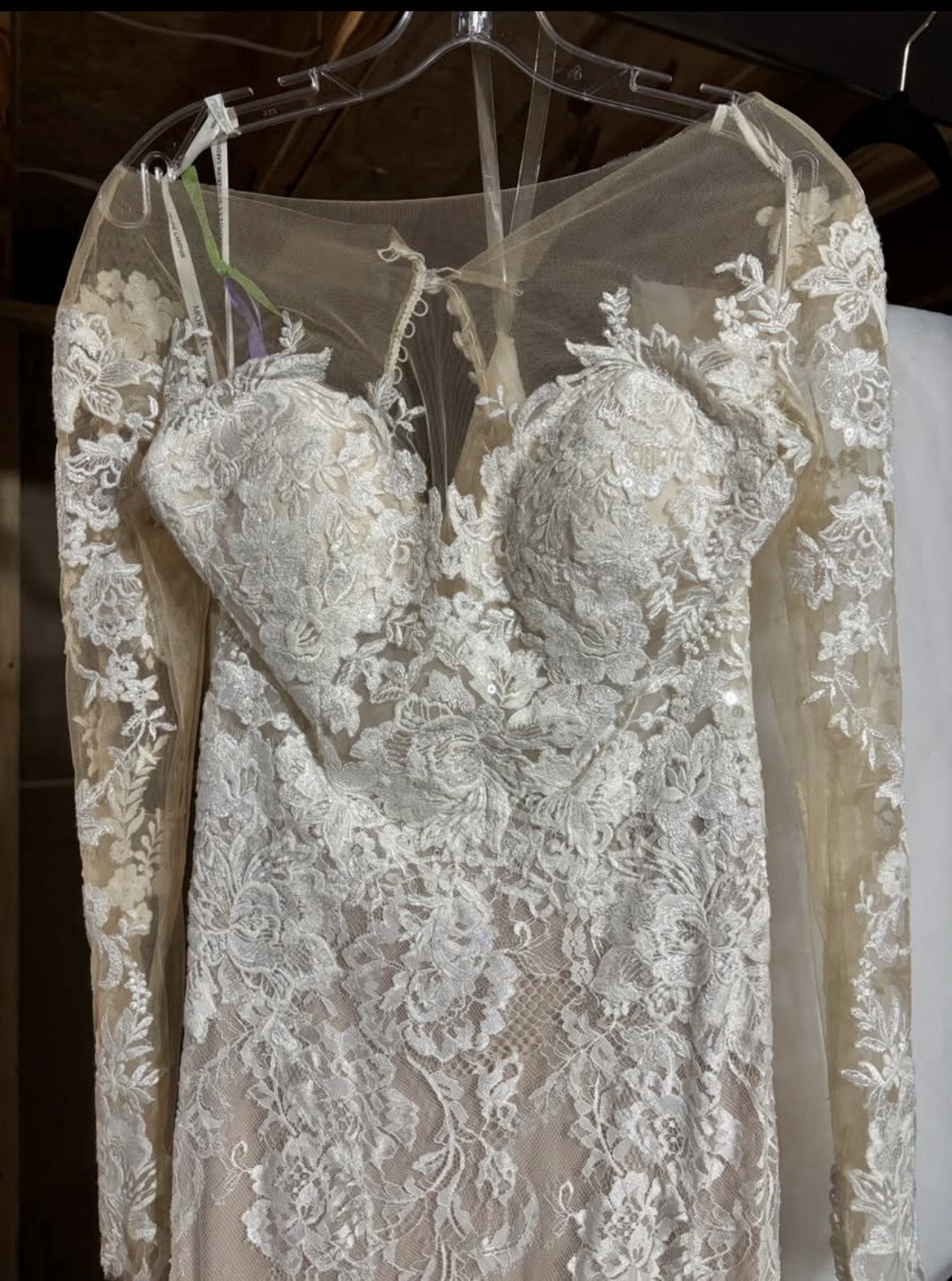 Morilee 8216 Ivory/Beige Lace Illusion Long Sleeve Mermaid Train Dress 6