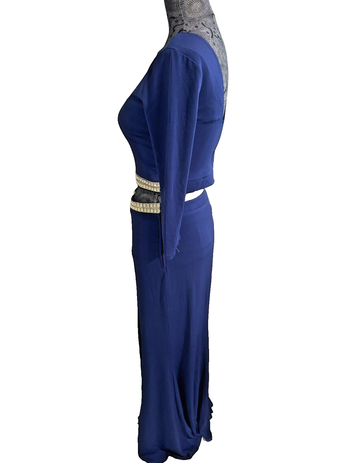 NWOT Way-In Two Piece Jewels Details Jersey Top/Long Skirt Royal Blue Size 7