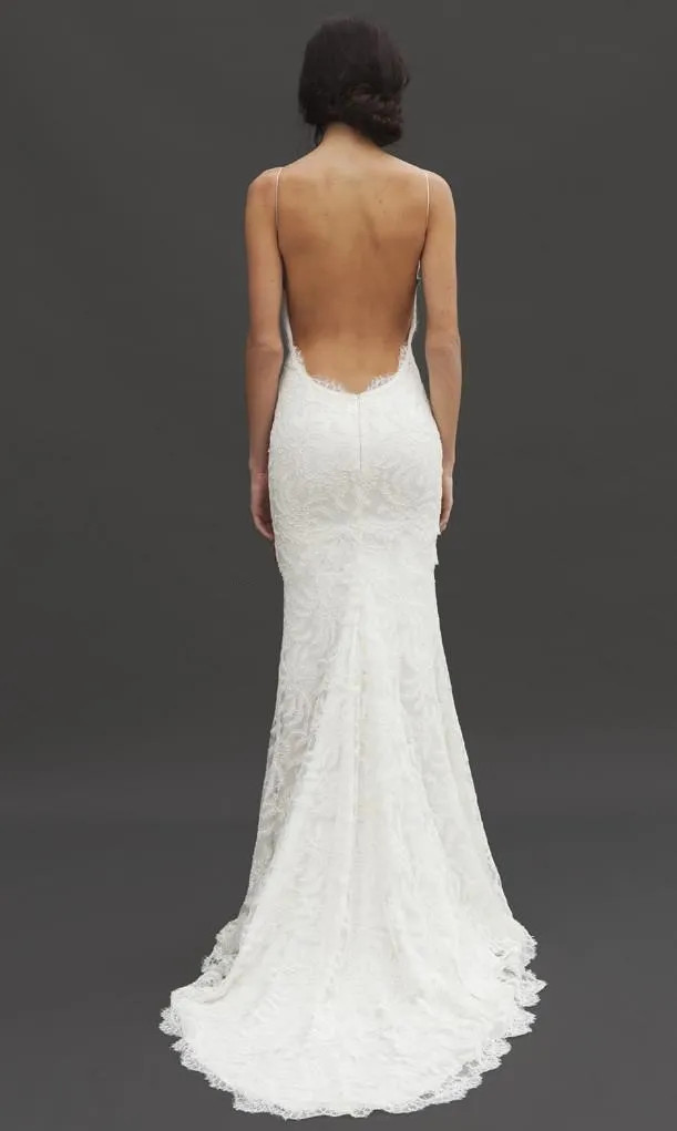 Sexy Boho Beach Lace Wedding Dress Spaghetti Straps Sheath Backless Bridal Gowns