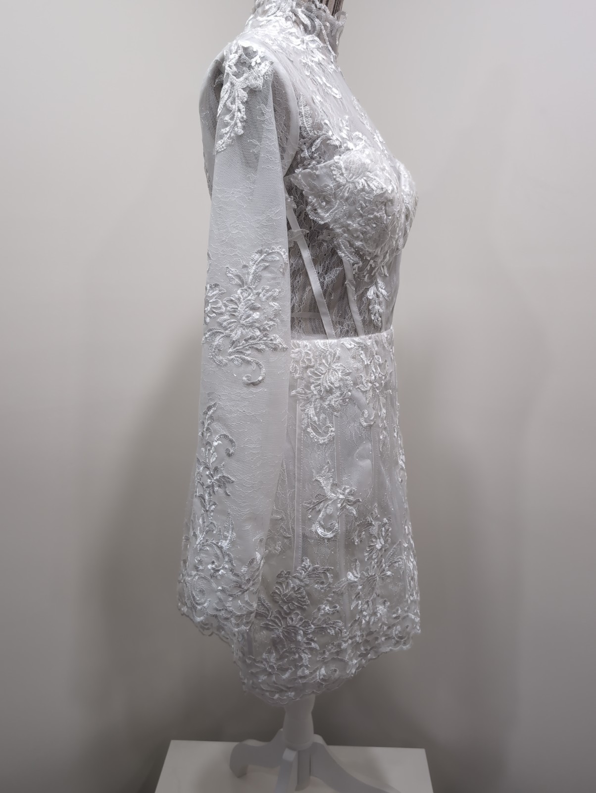 Women’s White Lace Applique High Neck Short Wedding Dress Angel Whimsy Coquette