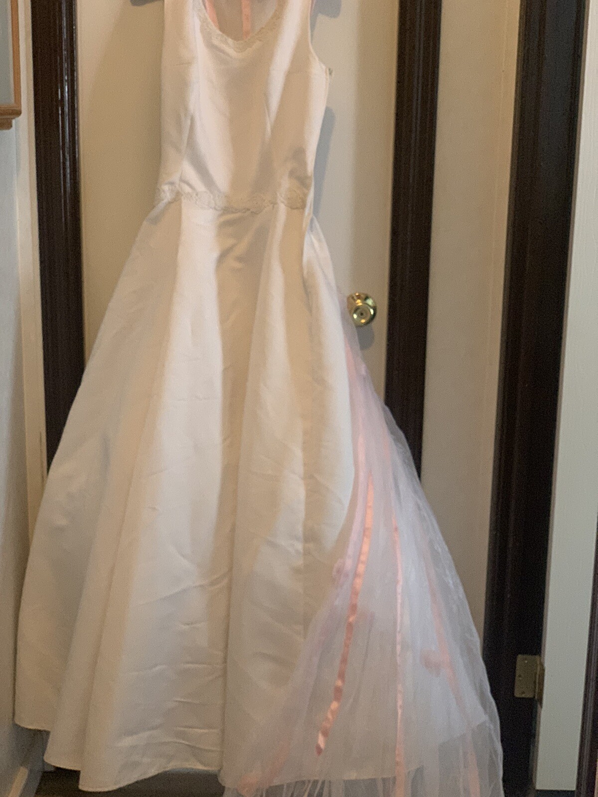 Vintage Pink/White Wedding Dress Sleveless Lace Appliques A Line Bridal PETITES