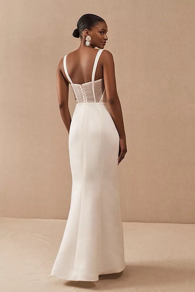 BHLDN Olympia Sleeveless Square Neck Wedding Dress w/ Detachable Oversk…