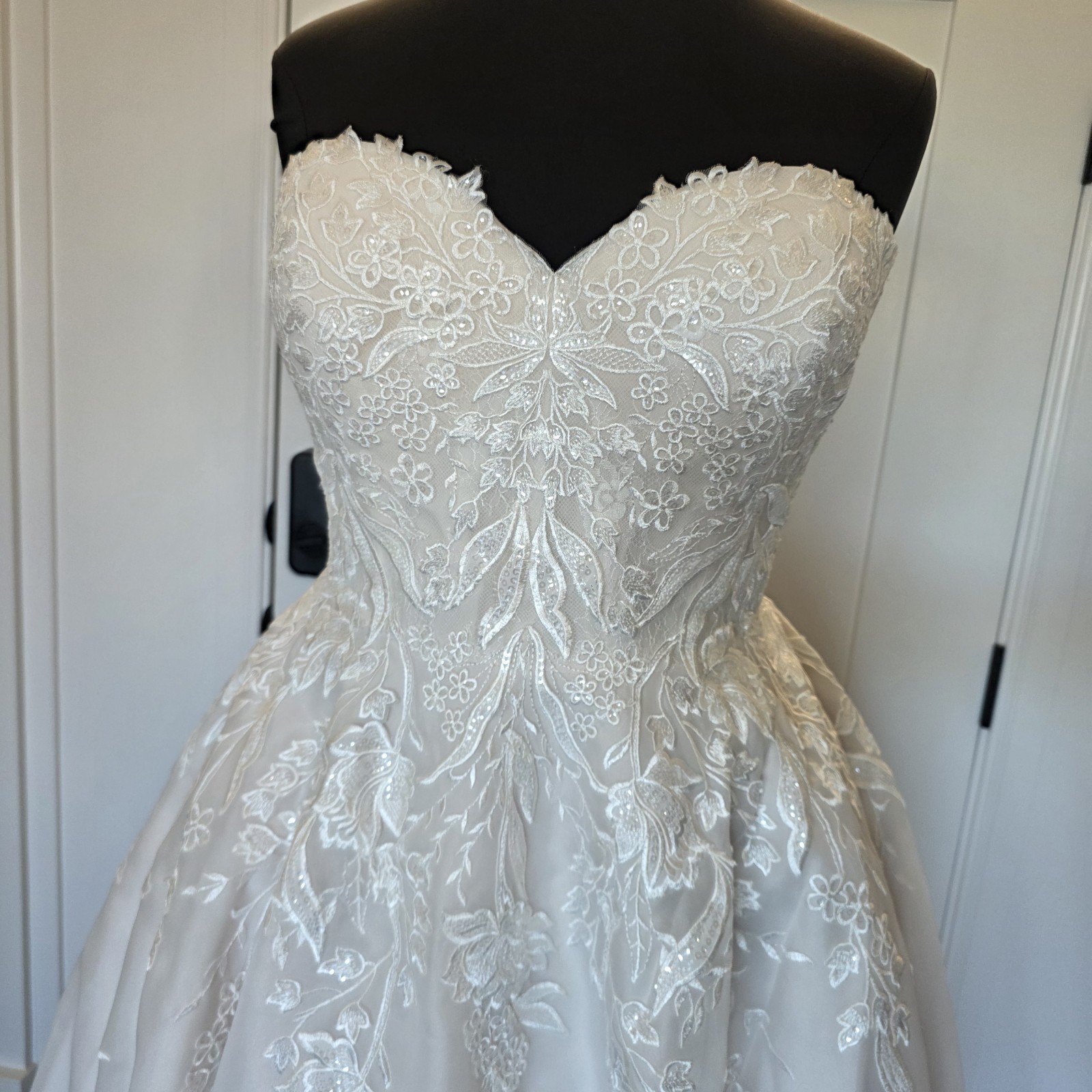 Justin Alexander Sample Tea Length Wedding Dress D1000PS Strapless Sz 22