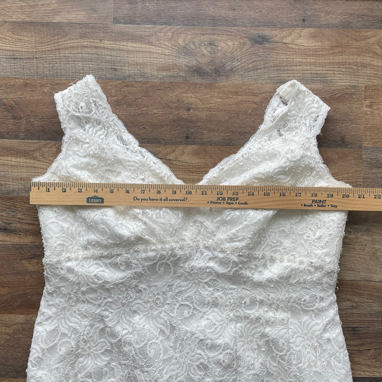 Davids Bridal Wedding Dress Size 18W Ivory Lace Beading Bustle Buttons T9612